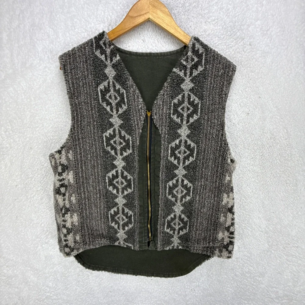 Carhartt Vest Aztec Pile Lining Mens Small VP166 Dark Olive Green - Picture 3 of 10